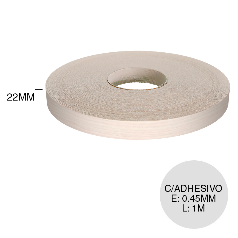 Canto ABS con adhesivo fresno abedul 0.45mm x 22mm x 1m