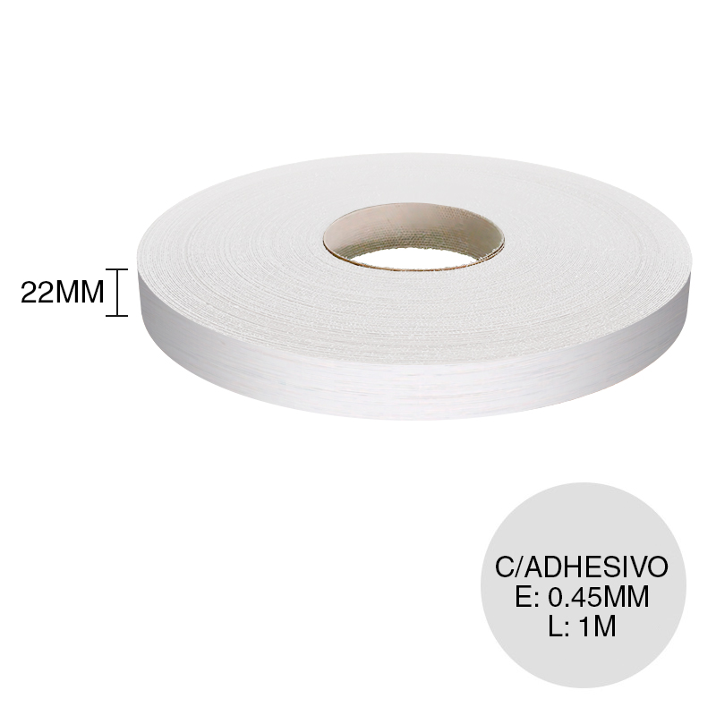 Canto ABS con adhesivo lino blanco hilado 0.45mm x 22mm x 1m