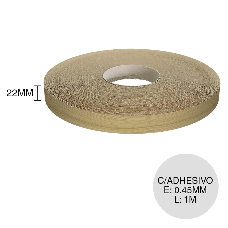 Canto ABS con adhesivo roble americano 0.45mm x 22mm x 1m