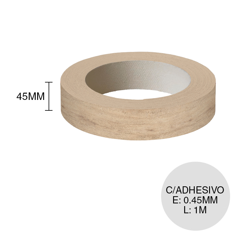 Canto ABS con adhesivo caju 0.45mm x 45mm x 1m