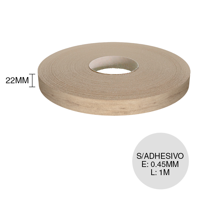 Canto ABS sin adhesivo caju 0.45mm x 22mm x 1m