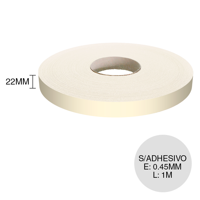 Canto PVC sin adhesivo almendra 0.45mm x 22mm x 1m