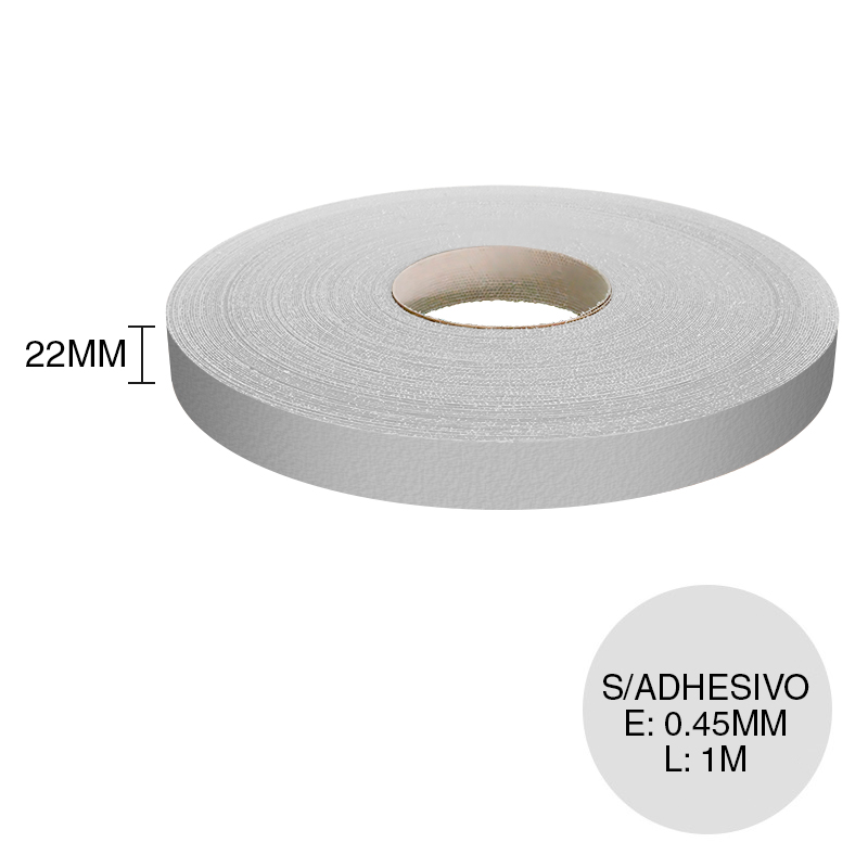 Canto ABS sin adhesivo aluminio 0.45mm x 22mm x 1m