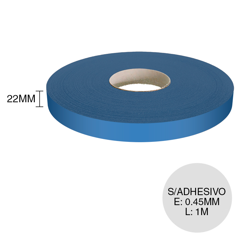 Canto ABS sin adhesivo azul lago 0.45mm x 22mm x 1m