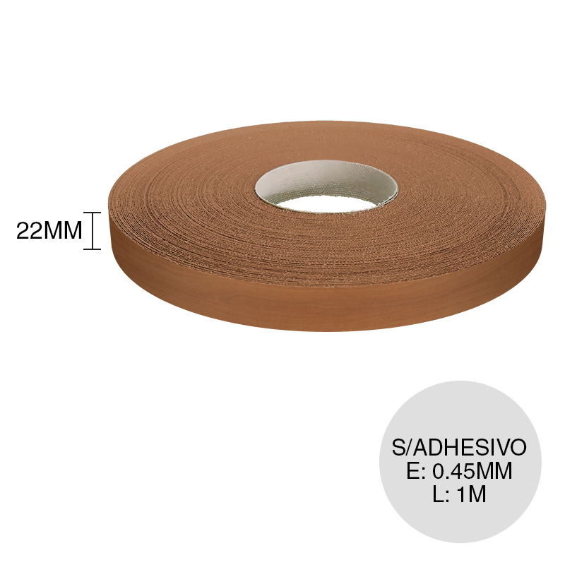 Canto ABS sin adhesivo cedro 0.45mm x 22mm x 1m