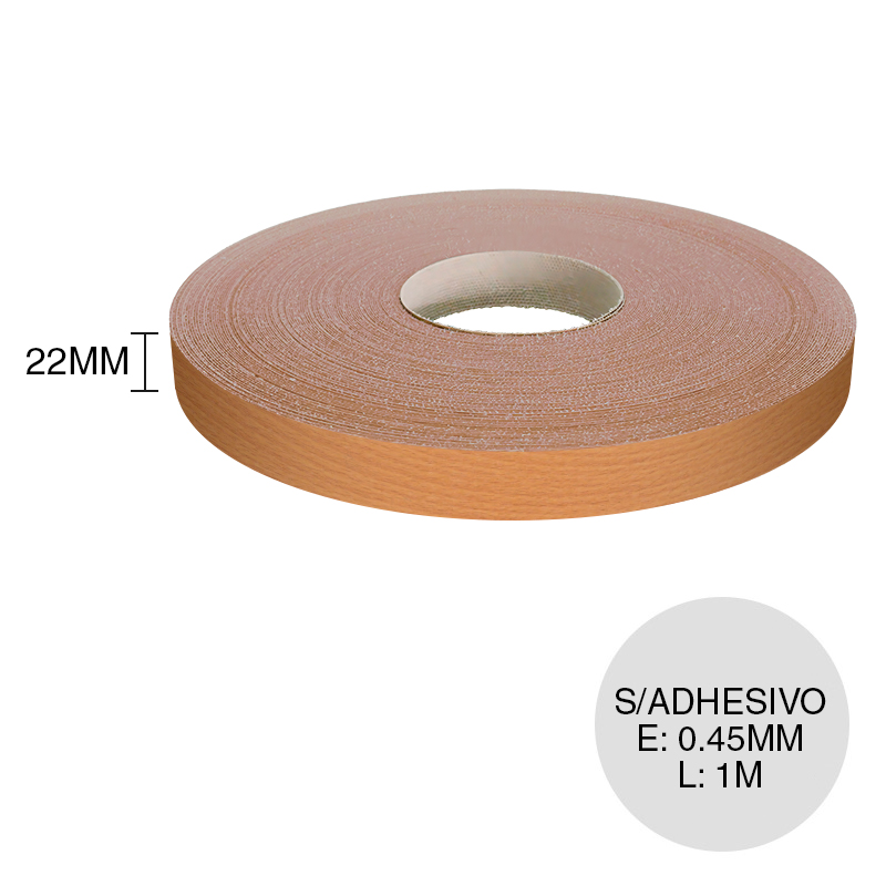 Canto ABS sin adhesivo haya 0.45mm x 22mm x 1m