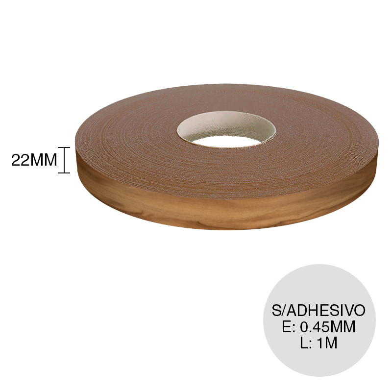 Canto ABS sin adhesivo nogal terracota 0.45mm x 22mm x 1m