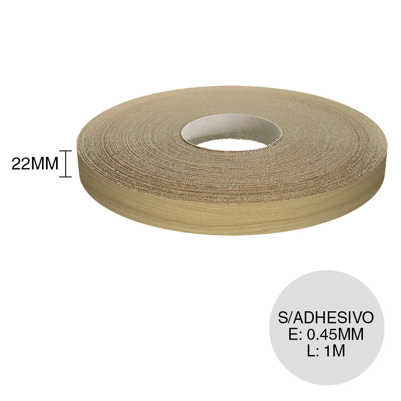 Canto ABS sin adhesivo roble americano 0.45mm x 22mm x 1m