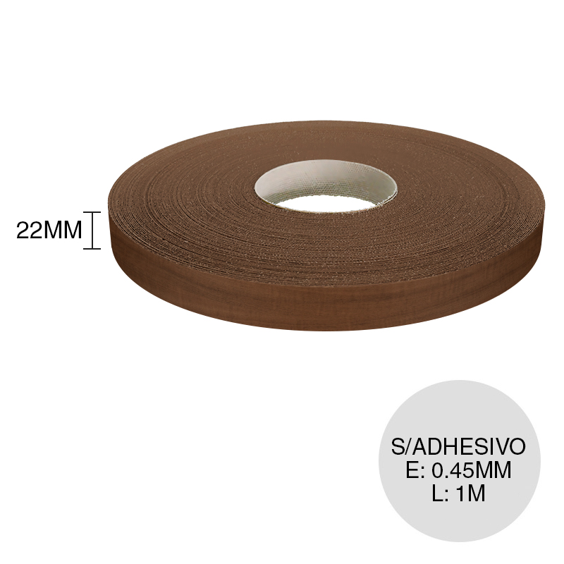 Canto ABS sin adhesivo tanganica tabaco 0.45mm x 22mm x 1m