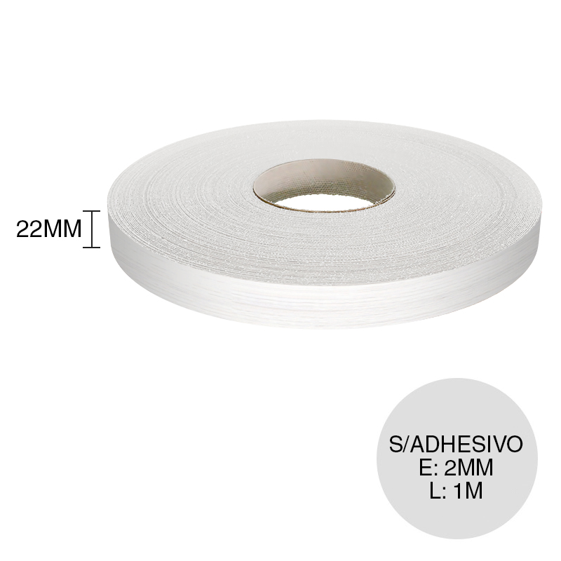 Canto ABS sin adhesivo blanco nature 2mm x 22mm x 1m
