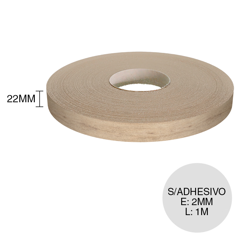 Canto ABS sin adhesivo caju 2mm x 22mm x 1m
