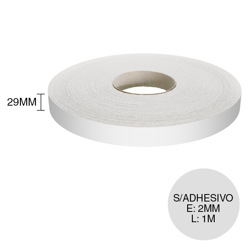 Canto ABS sin adhesivo blanco 2mm x 29mm x 1m