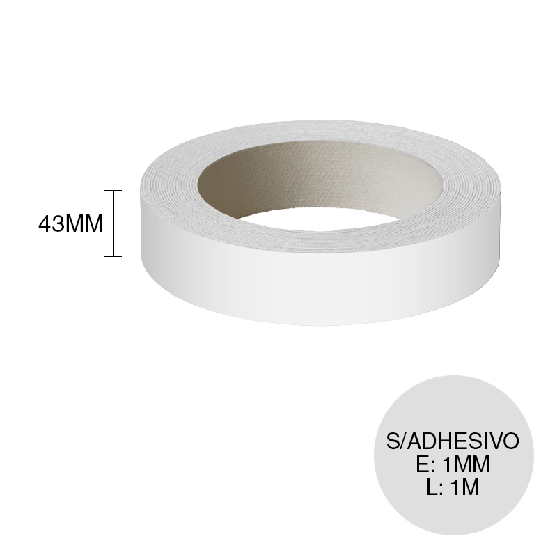 Canto ABS sin adhesivo Rauvisio blanco 1mm x 43mm x 1m