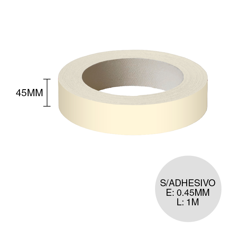 Canto ABS sin adhesivo almendra 0.45mm x 45mm x 1m