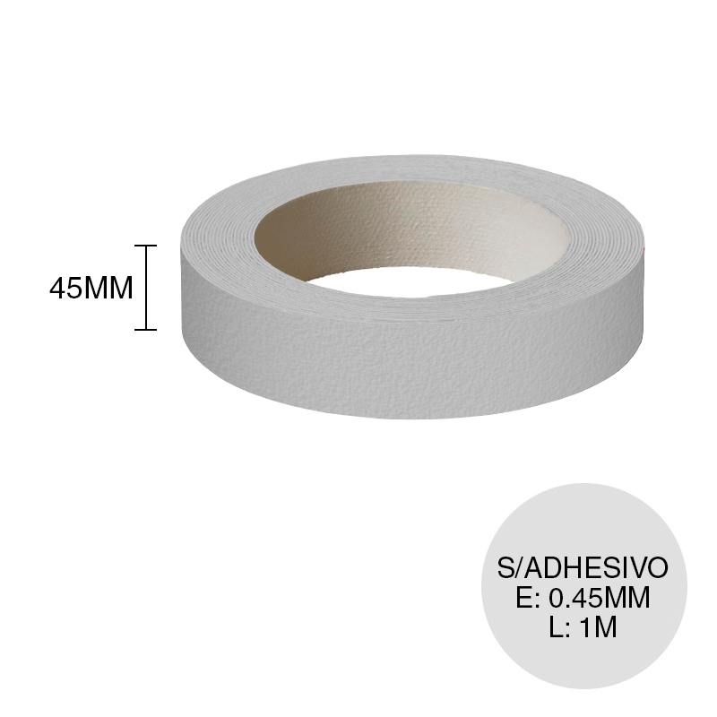 Canto ABS sin adhesivo aluminio 0.45mm x 45mm x 1m