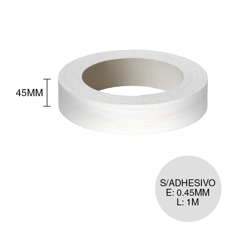Canto ABS sin adhesivo blanco natural 0.45mm x 45mm x 1m