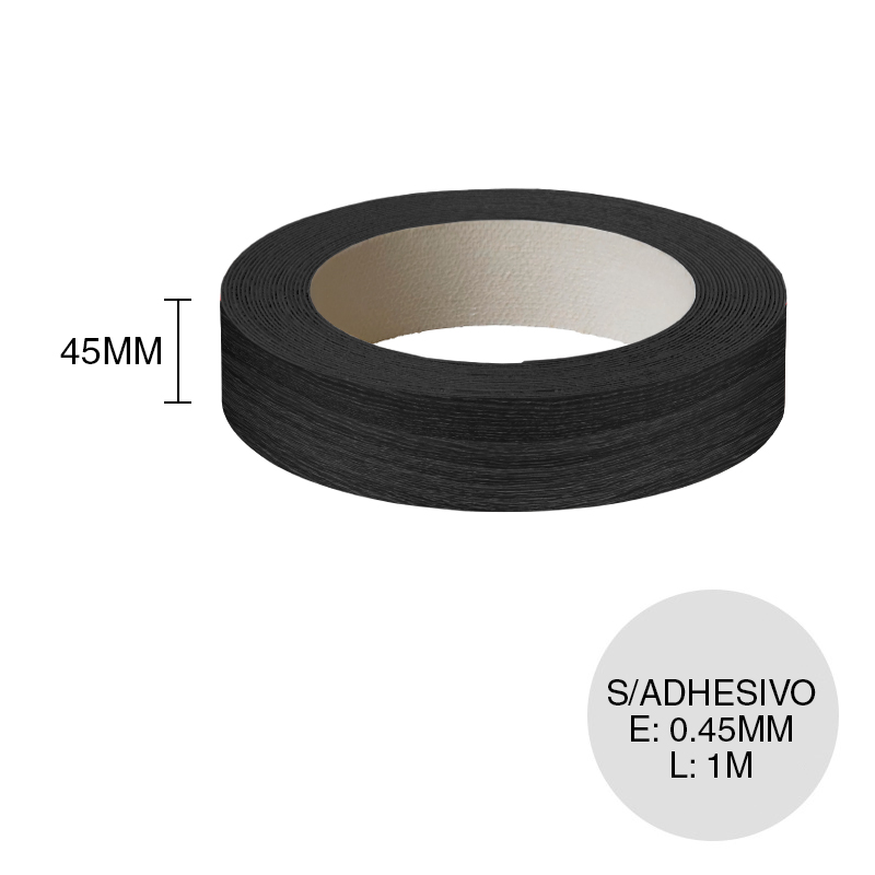 Canto ABS sin adhesivo ebano negro 0.45mm x 45mm x 1m