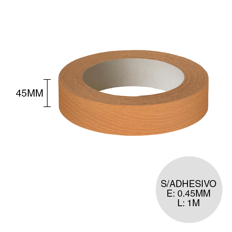 Canto ABS sin adhesivo haya 0.45mm x 45mm x 1m