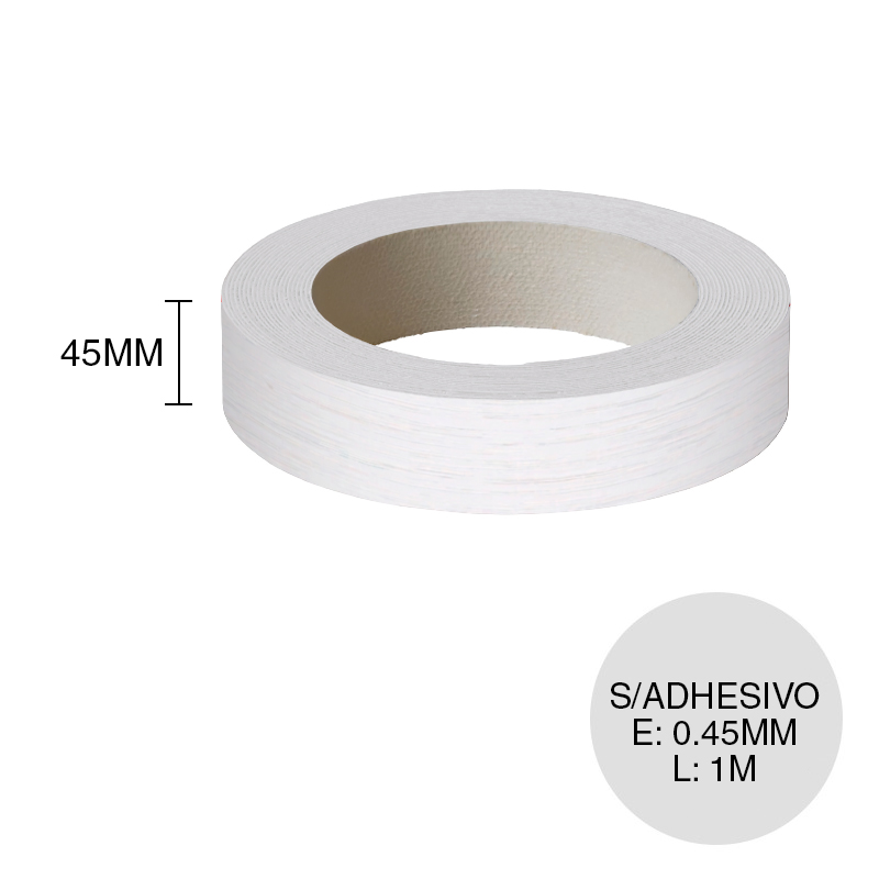 Canto ABS sin adhesivo lino blanco hilado 0.45mm x 45mm x 1m