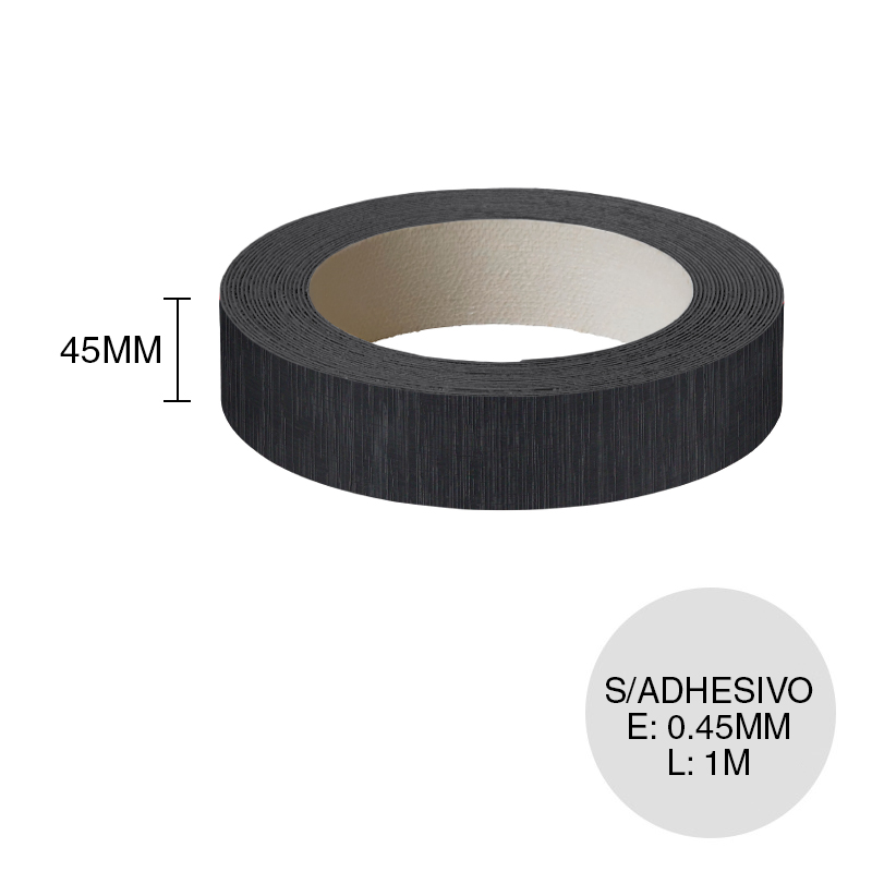Canto ABS sin adhesivo lino negro hilado 0.45mm x 45mm x 1m