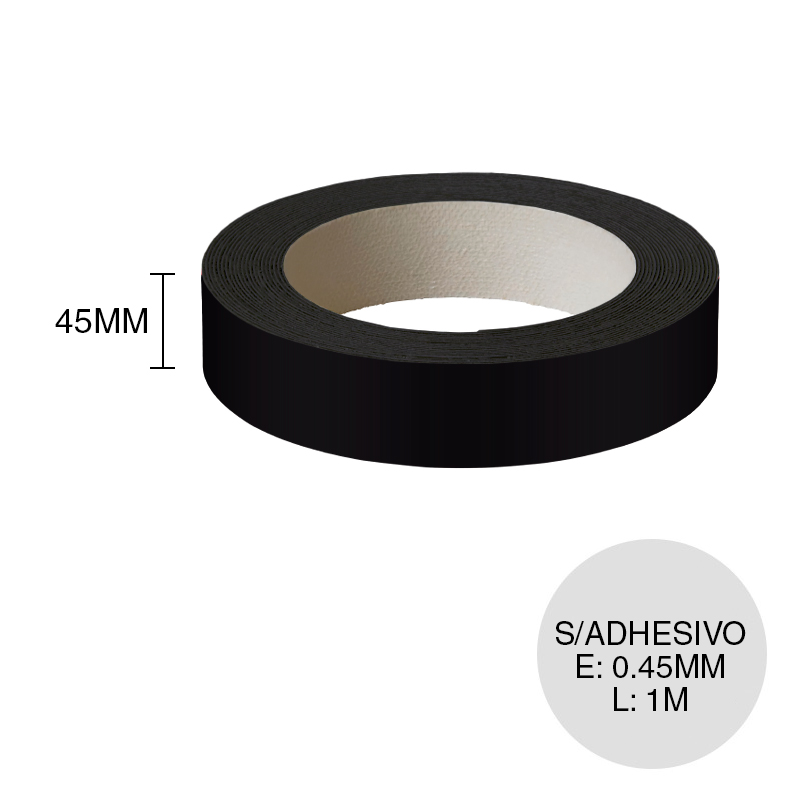 Canto ABS sin adhesivo negro 0.45mm x 45mm x 1m