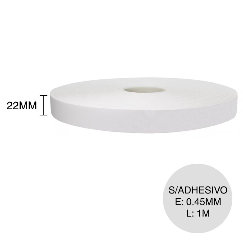 Canto PVC sin adhesivo blanco 0.45mm x 22mm x 1m