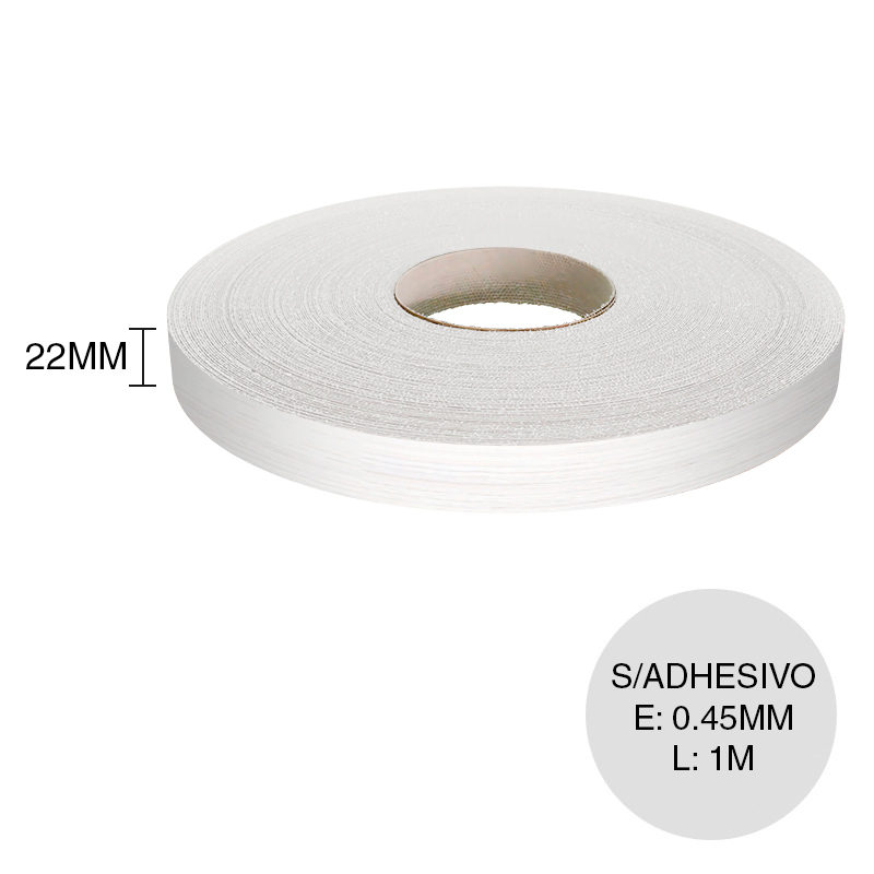 Canto PVC sin adhesivo blanco nature 0.45mm x 22mm x 1m