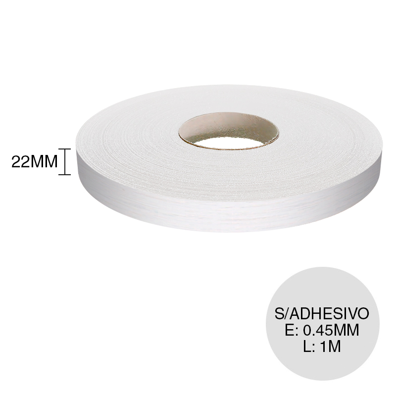 Canto PVC sin adhesivo lino blanco hilado 0.45mm x 22mm x 1m