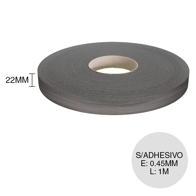 Canto PVC sin adhesivo linosa cinza 0.45mm x 22mm x 1m