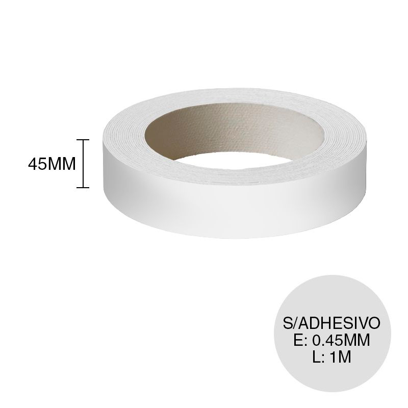 Canto PVC sin adhesivo blanco 0.45mm x 45mm x 1m