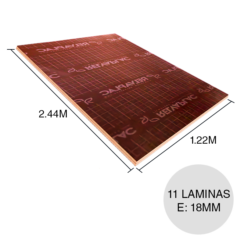 Tablero compensado fenolico 11 laminas plastificado 18mm x 1.22m x 2.44m