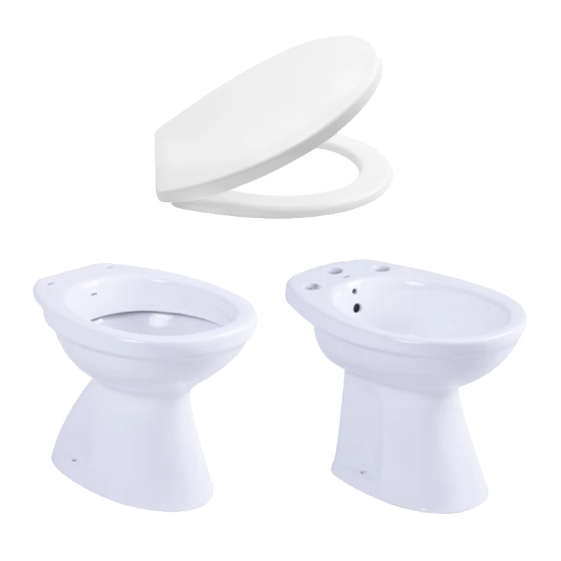 Combo Capea Italiana inodoro corto bidet 3 agujeros tapa asiento blancos