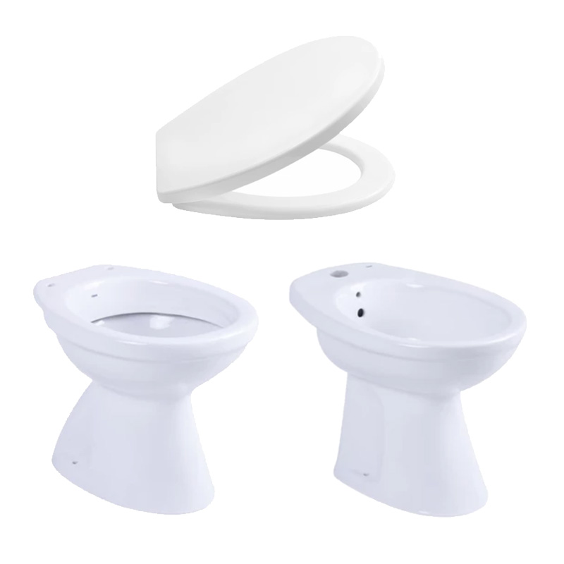 Combo II Capea Italiana inodoro corto bidet 1 agujero tapa asiento blancos