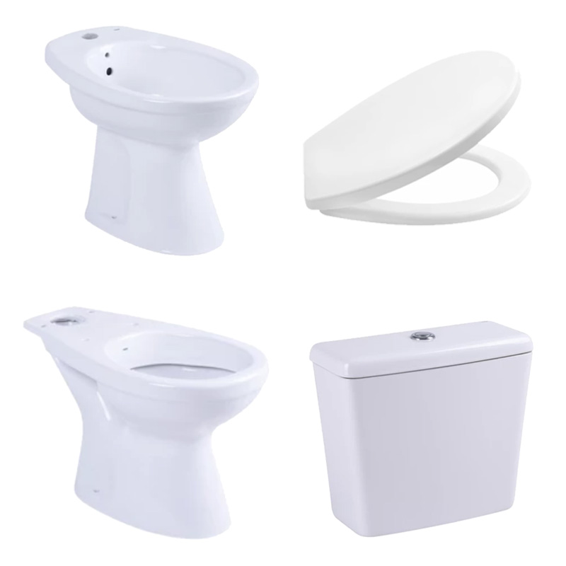 Combo VII Capea Italiana inodoro largo deposito apoyo bidet 1 agujero tapa asiento blancos