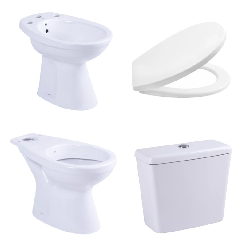 Combo Vlll Capea Italiana inodoro largo deposito apoyo bidet 3 agujeros tapa asiento blancos