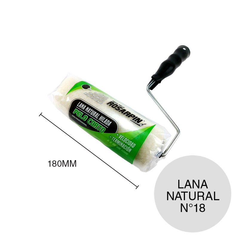 Rodillo hilado pelo corto N°18 lana natural hilada tubo 40mm x 180mm