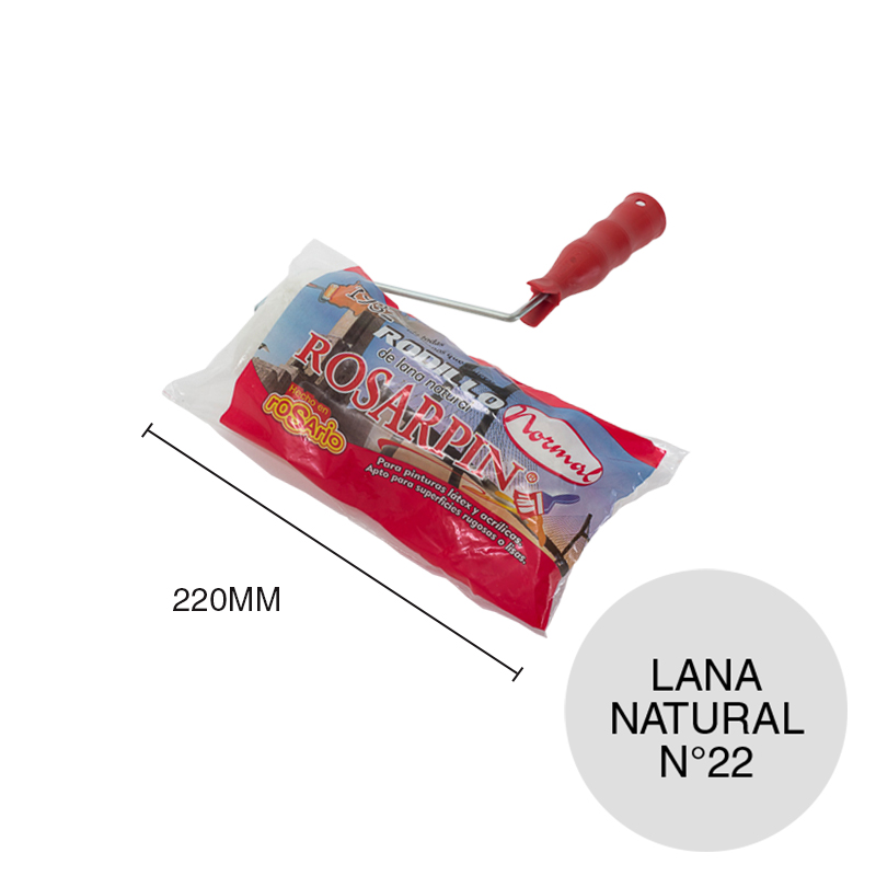 Rodillo Clasico N°22 lana natural blanco tubo 40mm x 220mm