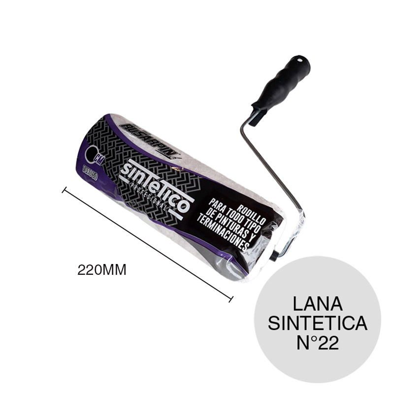 Rodillo profesional N°22 lana sintetica Linea Premium tubo 50mm x 220mm