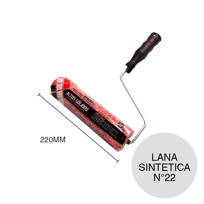 Rodillo Epoxi Altos Solidos N°22 lana sintetica Linea Premium tubo 40mm x 220mm