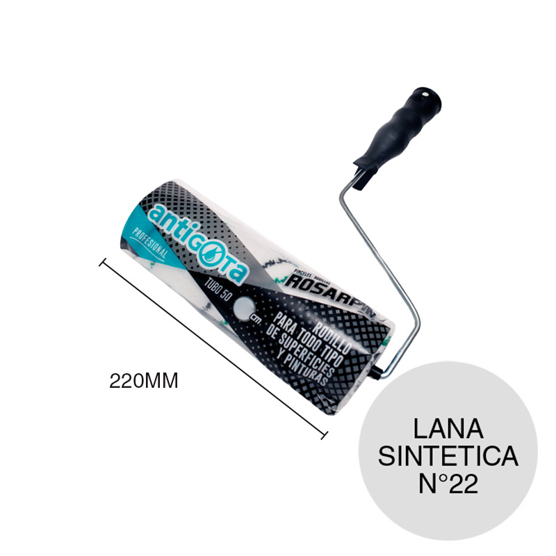 Rodillo Antigota Profesional N°22 lana sintetica Linea Premium tubo 50mm x 220mm