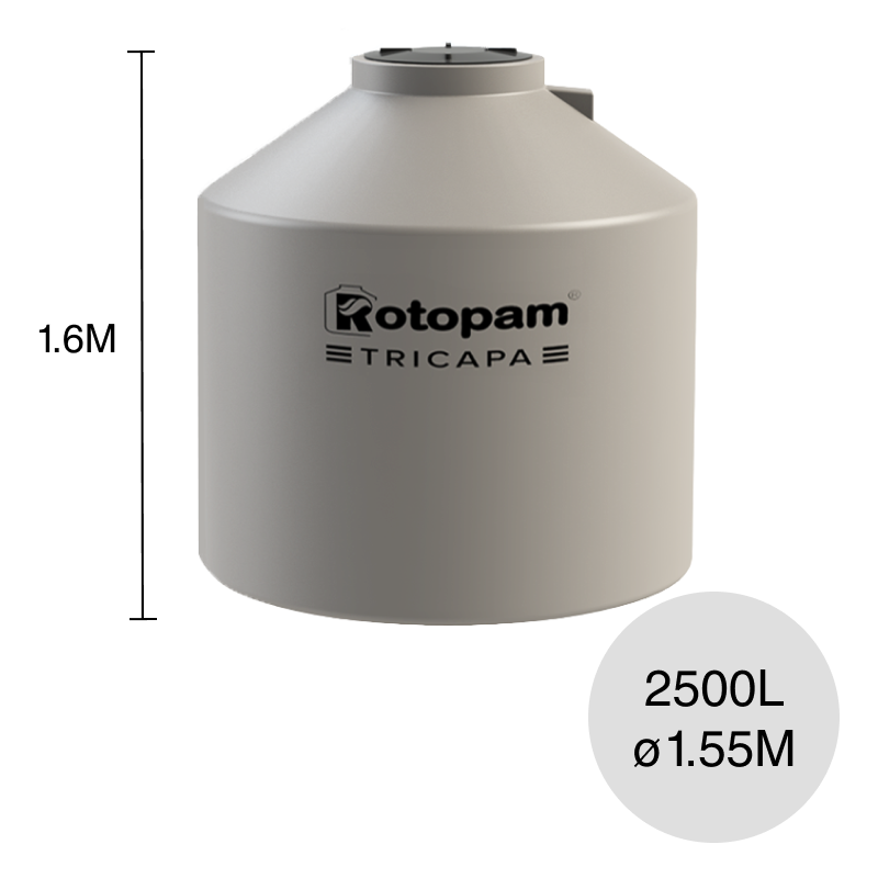 Tanque agua 2500l Clasico tricapa polietileno ø 1.55m x 1.6m