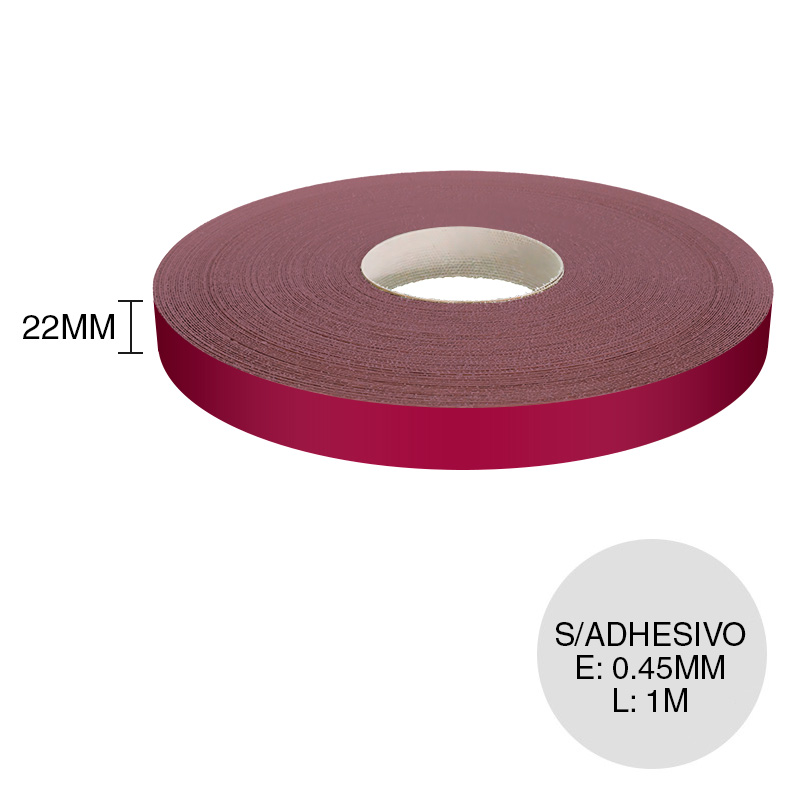 Canto ABS sin adhesivo rosso 0.45mm x 22mm x 1m