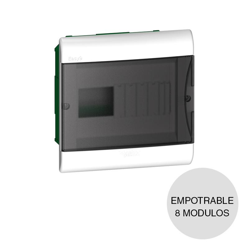 Caja distribucion empotrable Easy9 8 modulos DIN c/tapa fume blanco