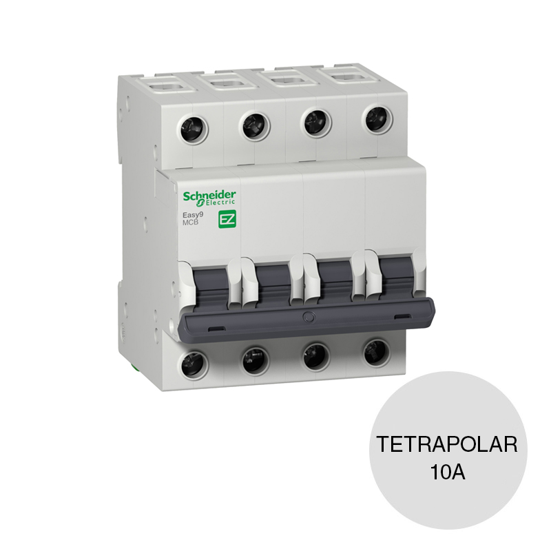 Interruptor termomagnetico Easy9 tetrapolar 10A 4.5kA curva C