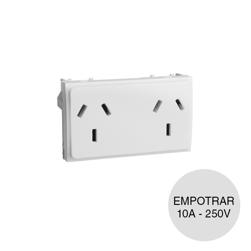 Tomacorriente doble c/tierra Base empotrar 10A - 250v blanco