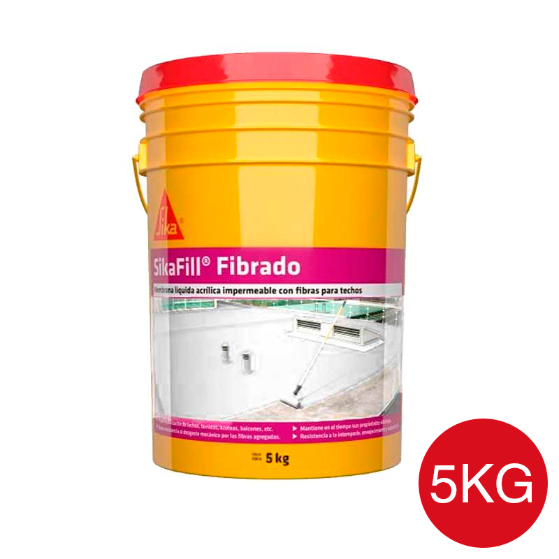 Membrana liquida acrilica Sikafill fibrado techos transito ocasional rojo ceramico balde x 5kg
