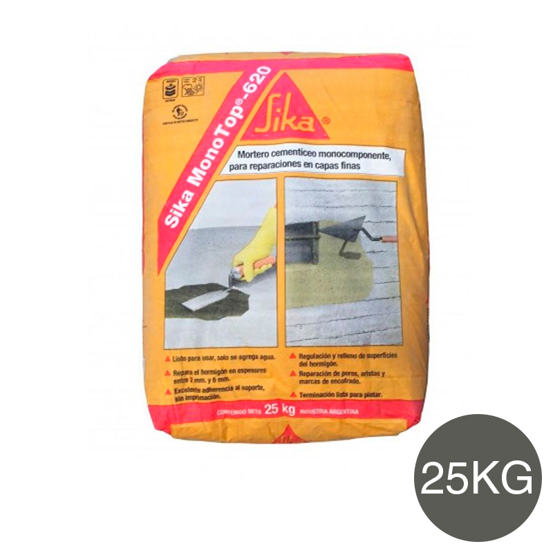 Mortero cementicio reparacion nivelacion hormigon Sika Monotop-620 en capas finas bolsa x 25kg