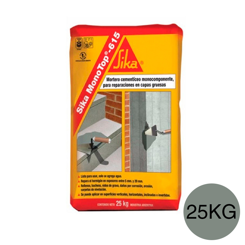 Mortero cementicio reparacion hormigon Sika Monotop-615 rapida habilitacion en capas gruesas bolsa x 25kg