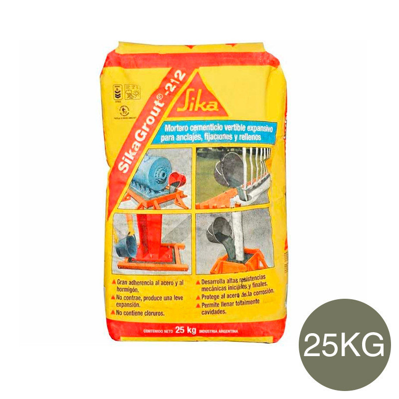 Mortero cementicio nivelacion y anclaje Sikagrout-212 estrcuturas y maquinarias bolsa x 25kg