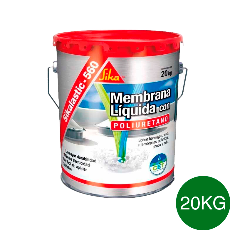 Membrana liquida impermeabilizante techos acrilica Sikalastic-560 con poliuretano verde lata x 20kg